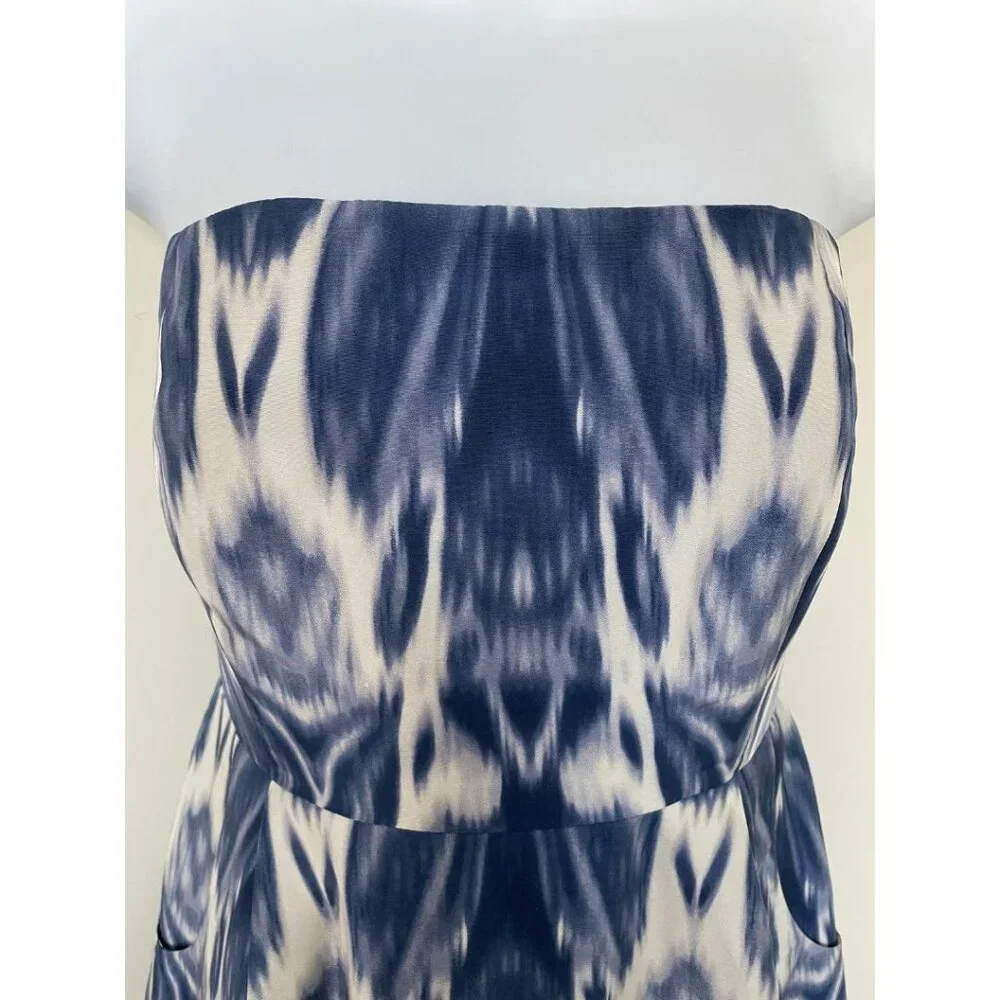 J. Crew Collection Silk Strapless Sheath Dress Sz 4 Blue Ikat 90's